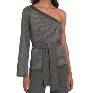NEW Eleven Six Nova Ribbed One-Shoulder Alpaca Blend Metallic Sweater Top M